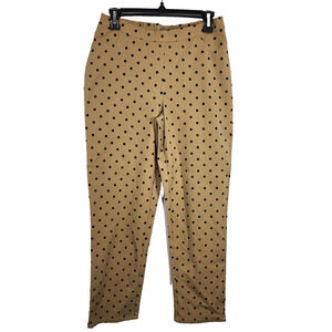 Isaac Mizrahi Live! 24/7 Stretch Flocked Polka Dot Ankle Pants 8 Camel Pull On